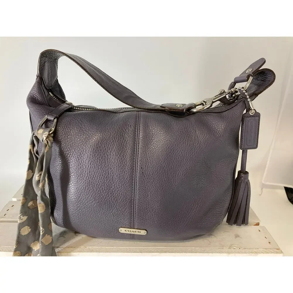 COACH F23960 PURPLE -GRAY PEBBLED LEATHER HOBO BAG